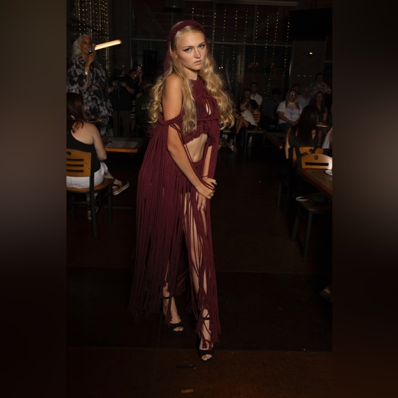 Handmade Wine Red Macramé Dress Unique Small - Picture 11 of 16